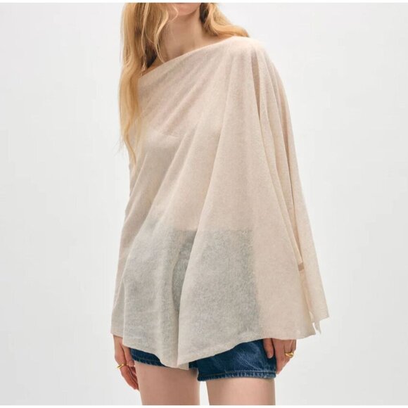 White + Warren Two‎ Way Angled Topper Poncho Gray Heather Linen Blend One Size - Picture 9 of 9